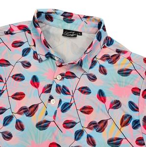 Rare Sunday Swagger Men's Multicolor Neon Leaves XL Golf Polo Shirt